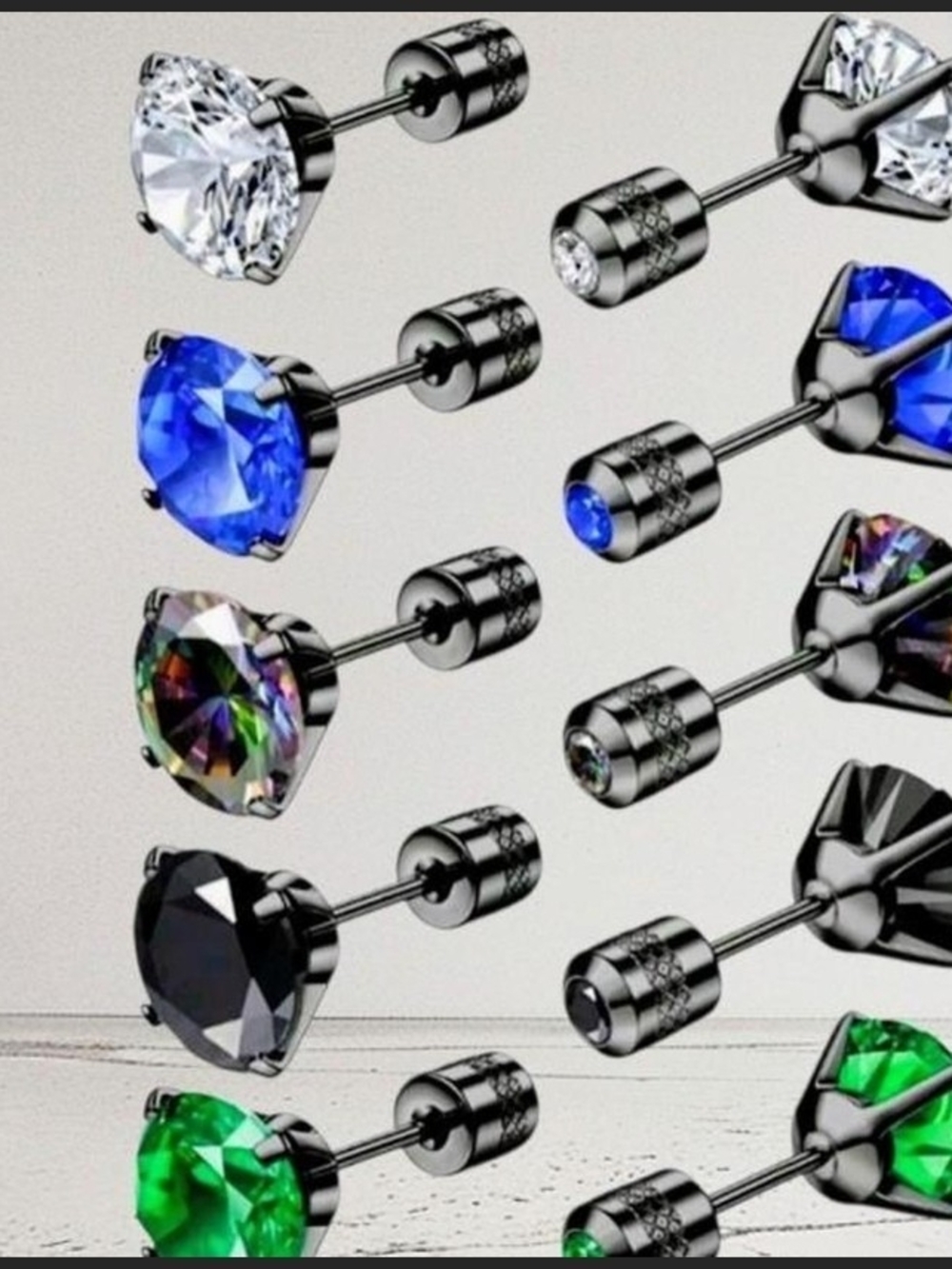 Classic Stainless Steel Cubic Zirconia Stud Earrings for Men and Women 5-Pairs